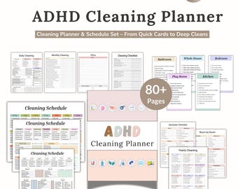 ADHD Cleaning Planner, Cleaning Schedule Template, Kitchen Cleaning, Family Chores Checklist, ADHD Adult Planner, Deep Clean, Printable