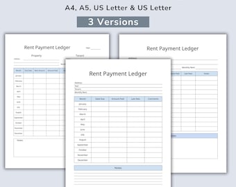 Rent Payment Ledger Sheet, Landlord, Tenants, Tenancy from, Business | Printable | US Letter Size | Digital Download