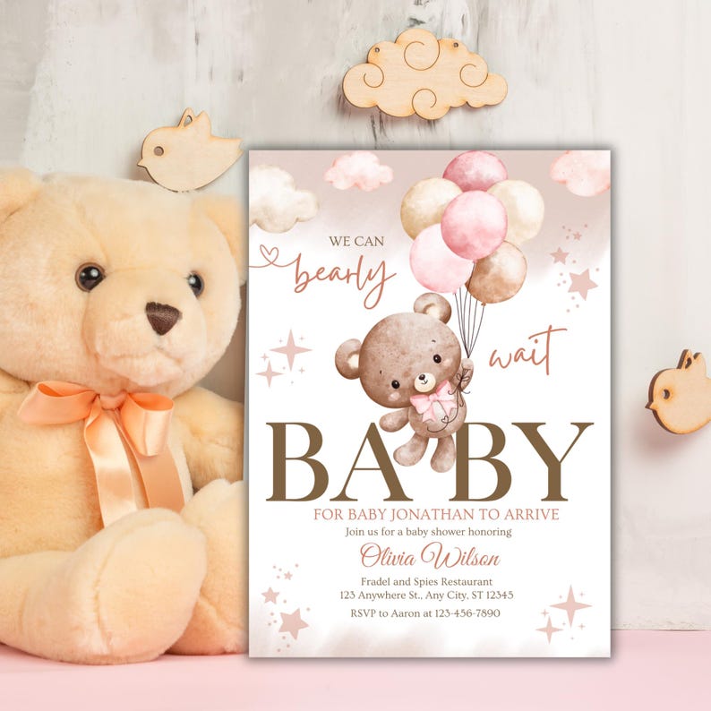 Editable We Can Bearly Wait Baby Shower Invitation, Gender Neutral Bear ...