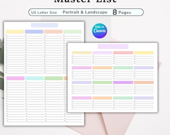Master Task List Printable, Blank Master Checklist Template, Blank To Do List, Cornell Notes, Master Daily To Do List, Task Planner, Canva
