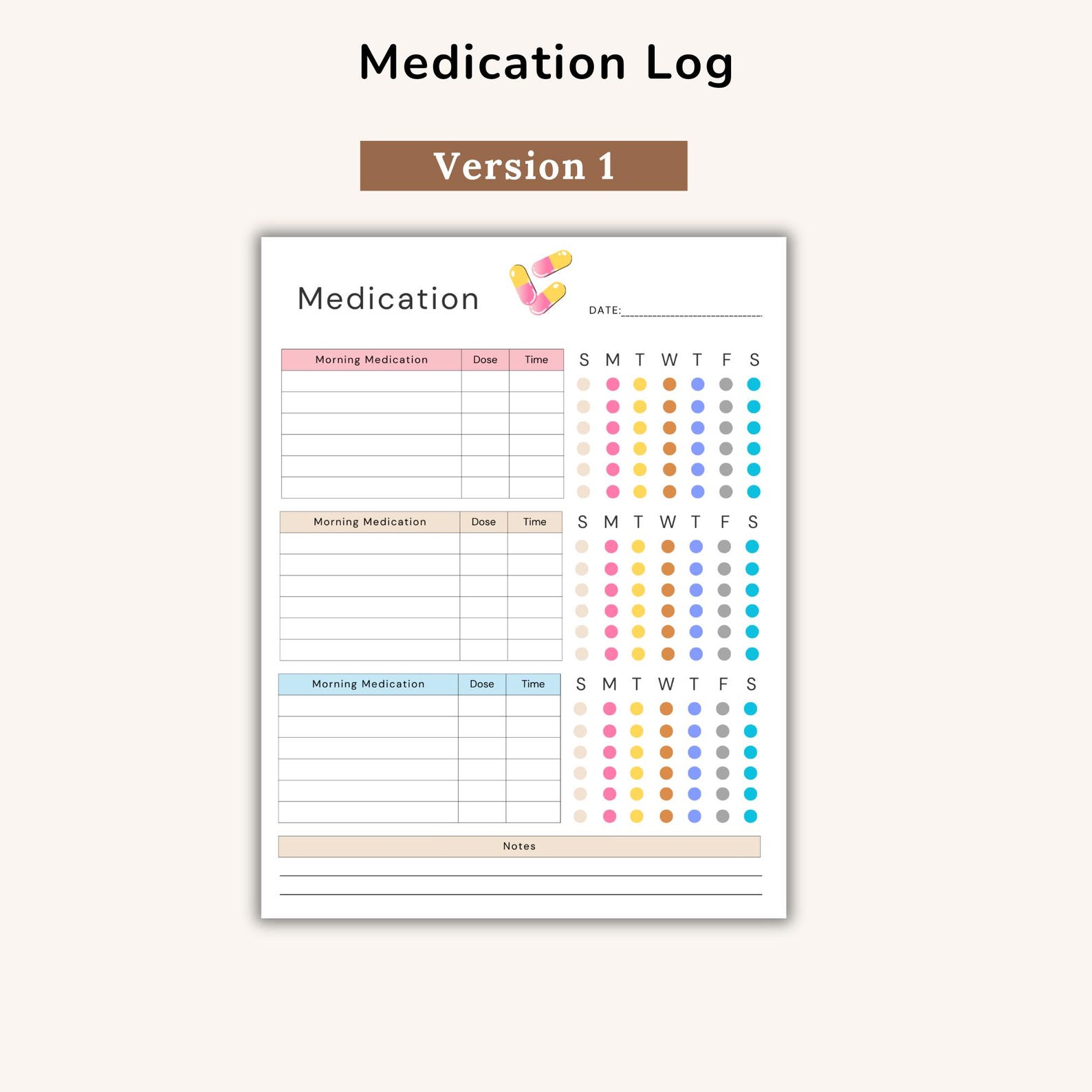 Daily Medication Tracker Printable, Medication Log PDF, Daily Medicine ...
