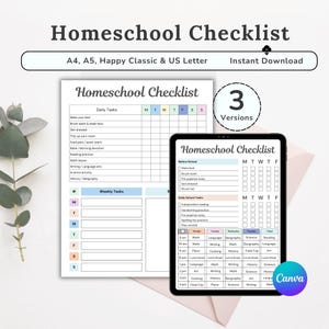 Bewerkbare checklist voor thuisonderwijs pdf, dagelijks schema thuisschool voor kinderen, studiechecklist, schooldagroutine, sjabloon voor thuisschoolorganisator
