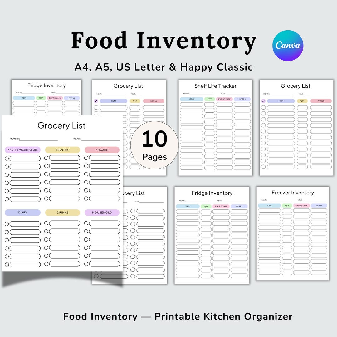 the best food inventory printables to organize your... Food Inventory Planner Printable, Kitchen Inventory Tracker, Freezer ...