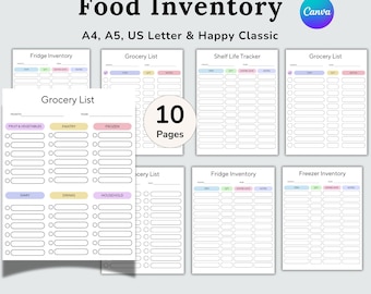 Food Inventory Planner Printable, Kitchen Inventory Tracker, Freezer Inventory, Food Inventory List, Spice Inventory, Grocery List, Editable