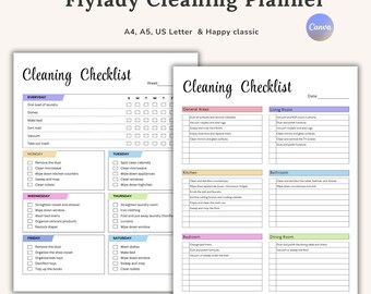 Fly Lady Cleaning Planner, ADHD Cleaning Schedule Template, Household Checklist PDF, Master Cleaning List, Deep Clean, Zone Clean, Printable