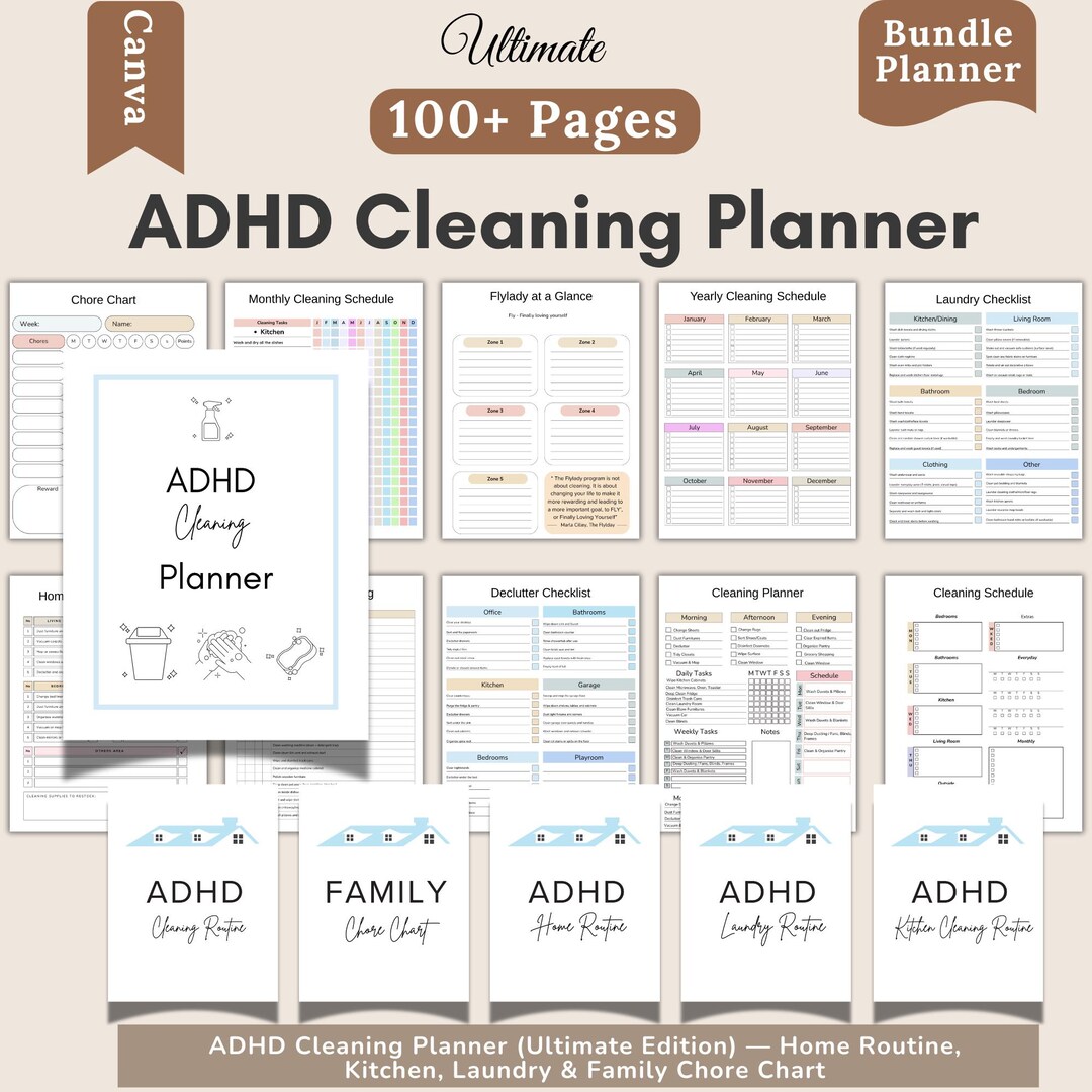 View of ADHD Cleaning Planner Bundle, ADHD Friendly Planner, Cleaning Schedule ...