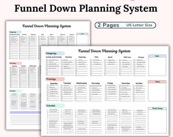 Funnel Down Planning System, ADHD Brain Dump PDF, Priority Matrix, Time Management, Time Blocking, ADHD Planner, Brain Reset, Printable
