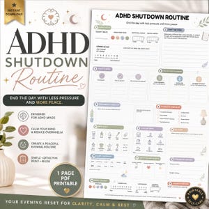 ADHD Shutdown Routine Printable, Evening Wind Down Checklist, Adult ADHD Bedtime Routine, Night Reset Worksheet, PDF Download