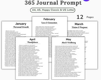 365 Journaling Prompts, Self Love Journal PDF, Reflection And Wellness Prompts, New Year Resolution, Mental Health Guided Journal, Printable