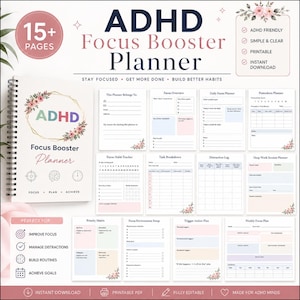 ADHD Focus Booster Planner, Daily ADHD Planner Bundle, Executive Function Planner Pdf, ADHD Brain Dump, Funnel Down Planning, Focus Tracker