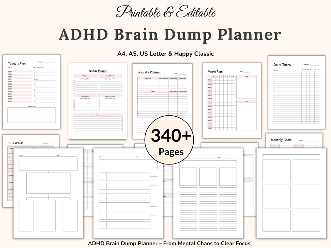 ADHD Brain Dump Template, Adult ADHD Planner, ADHD Tracker, Priority ...