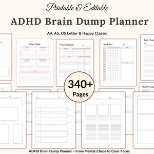ADHD Brain Dump Template, Adult ADHD Planner, ADHD Tracker, Priority Matrix, Work Day Planner, Thoughts Organizer, Brain Dump pdf, Printable