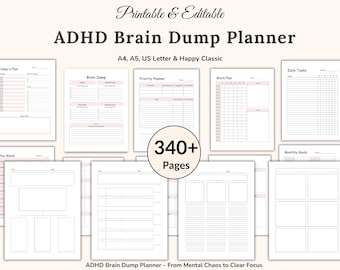 ADHD Brain Dump Template, Adult ADHD Planner, ADHD Tracker, Priority Matrix, Work Day Planner, Thoughts Organizer, Brain Dump pdf, Printable