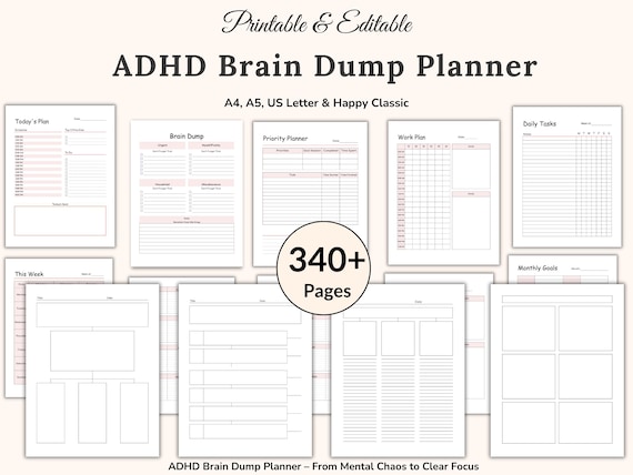 ADHD Brain Dump Template, Adult ADHD Planner, ADHD Tracker, Priority Matrix, Work Day Planner, Thoughts Organizer, Brain Dump pdf, Printable