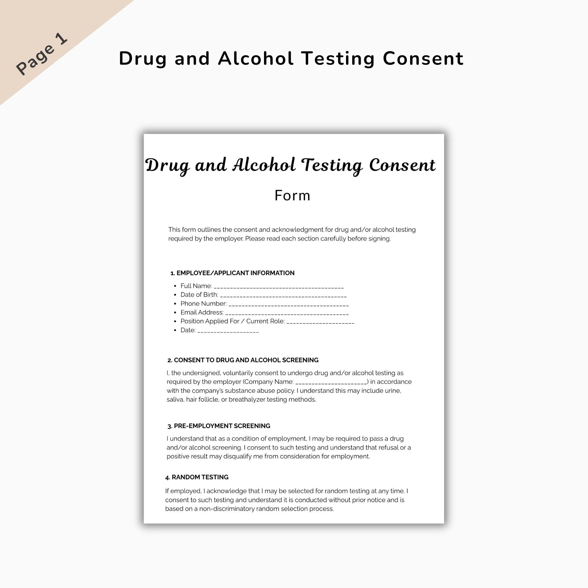Drug and Alcohol Testing Consent Form Template, Testing Consent Forms ...