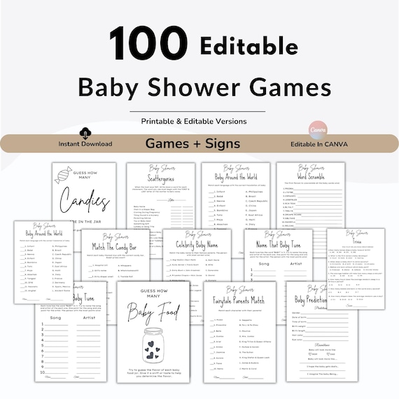Modern Baby Shower Games bundle, Baby Word Search, Draw The Baby, Baby Pictionary Game, Baby Shower Quiz, Baby Mad Libs, Baby Family Feud