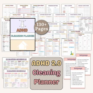PDF-paket med städplanerare för ADHD, veckoplanerare för vuxna för ADHD, städschema, checklista för huvudstädning, djuprengöring, utrensning