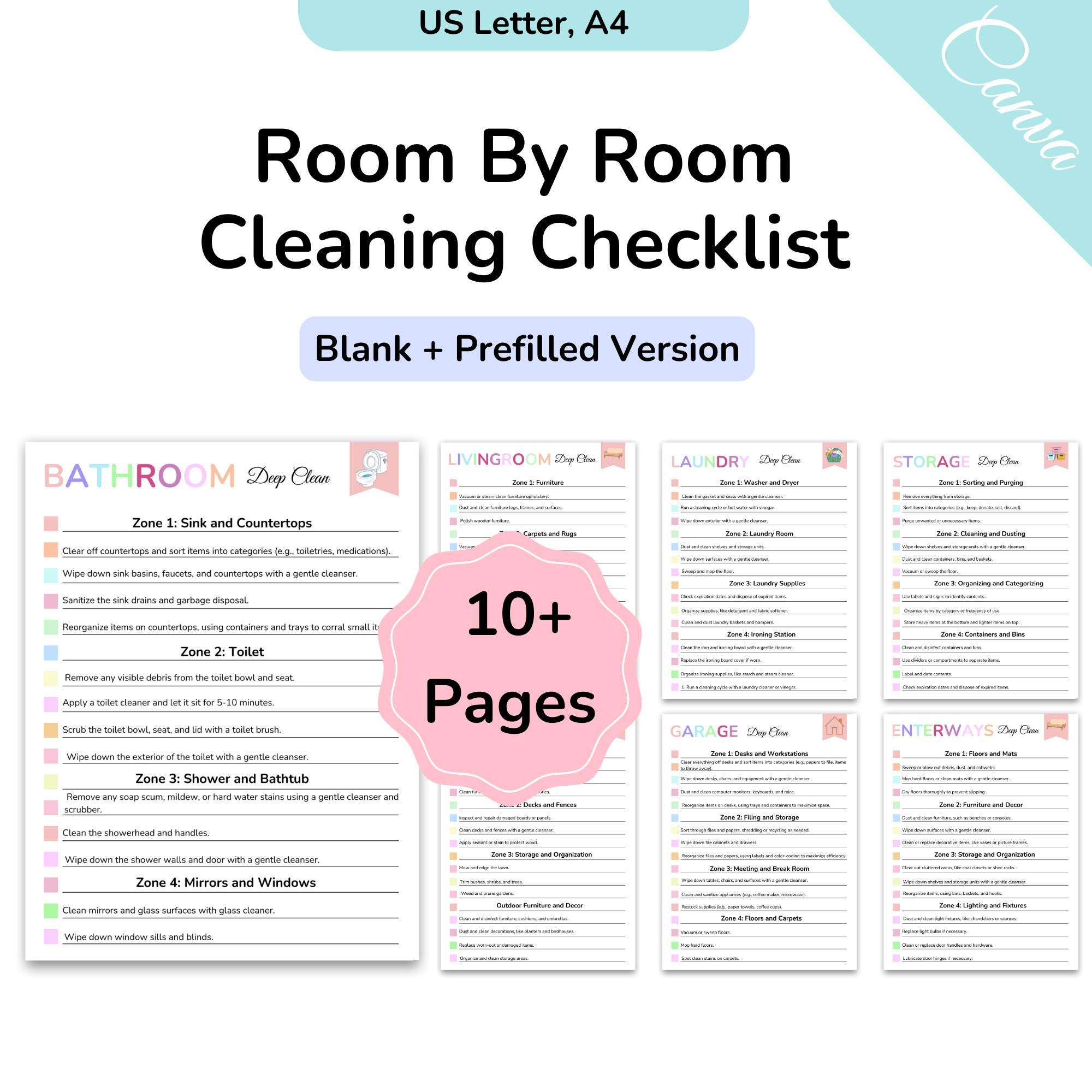 Editable ADHD Cleaning Checklist by Room, Flylady Cleaning Schedule
