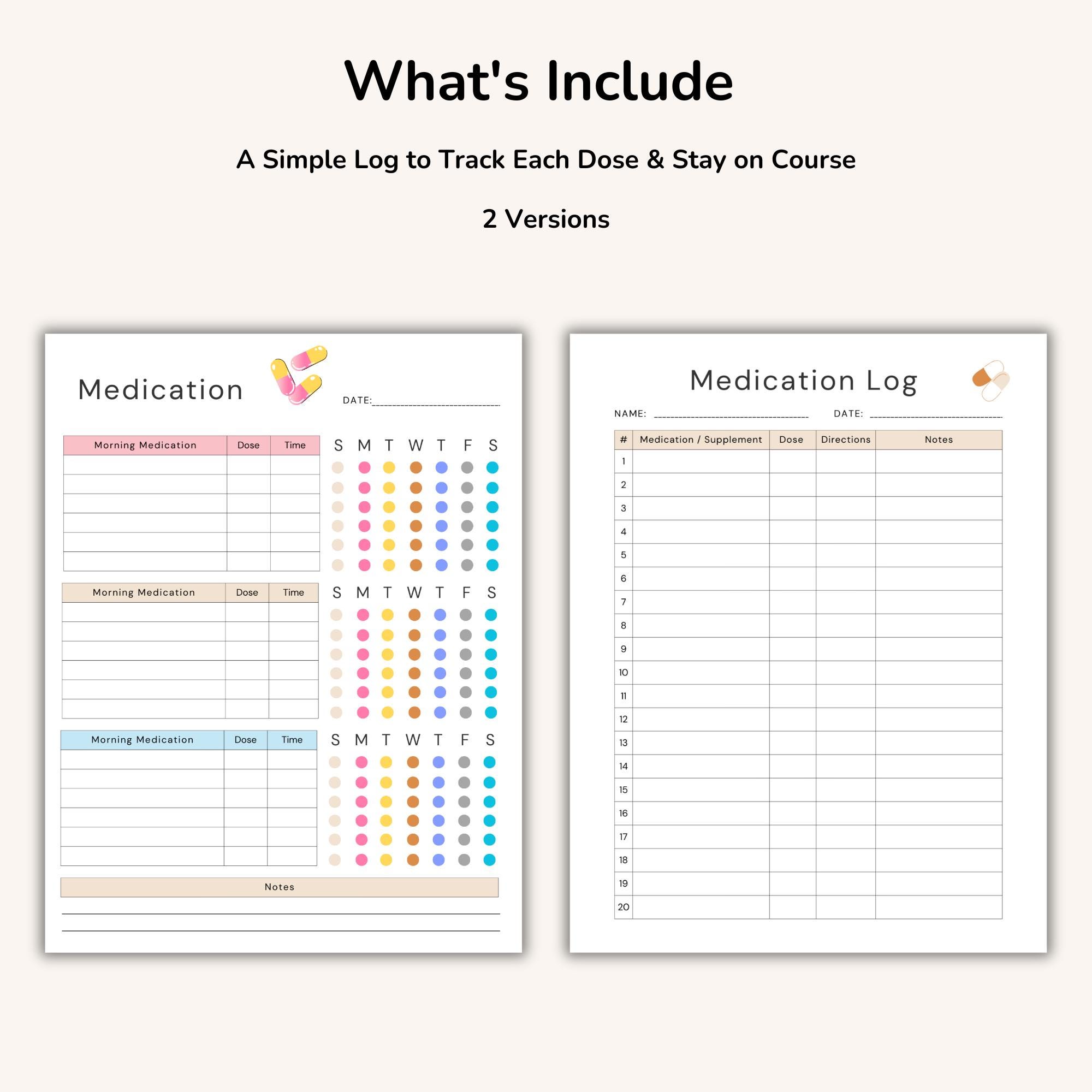 Daily Medication Tracker Printable, Medication Log PDF, Daily Medicine ...