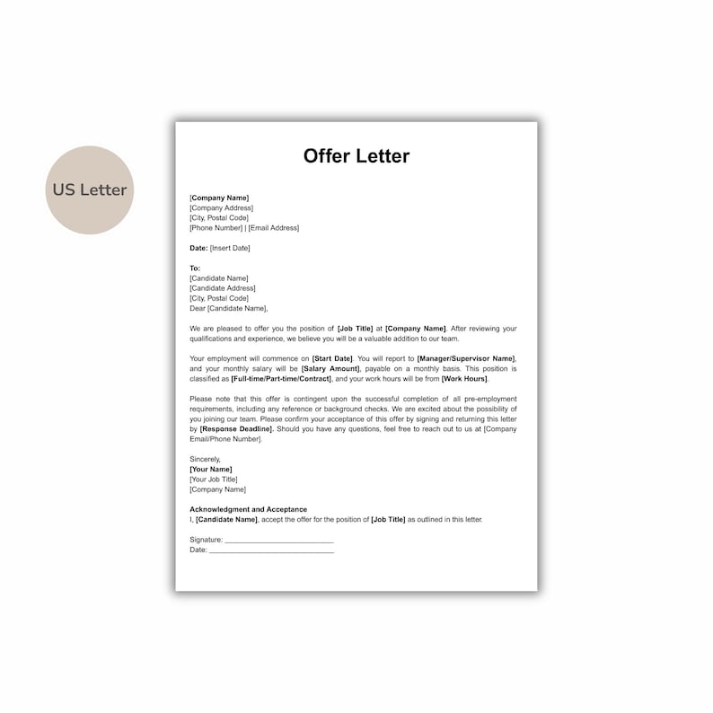 Editable Job Offer Letter Canva Template, Contract Job Offer Letter ...