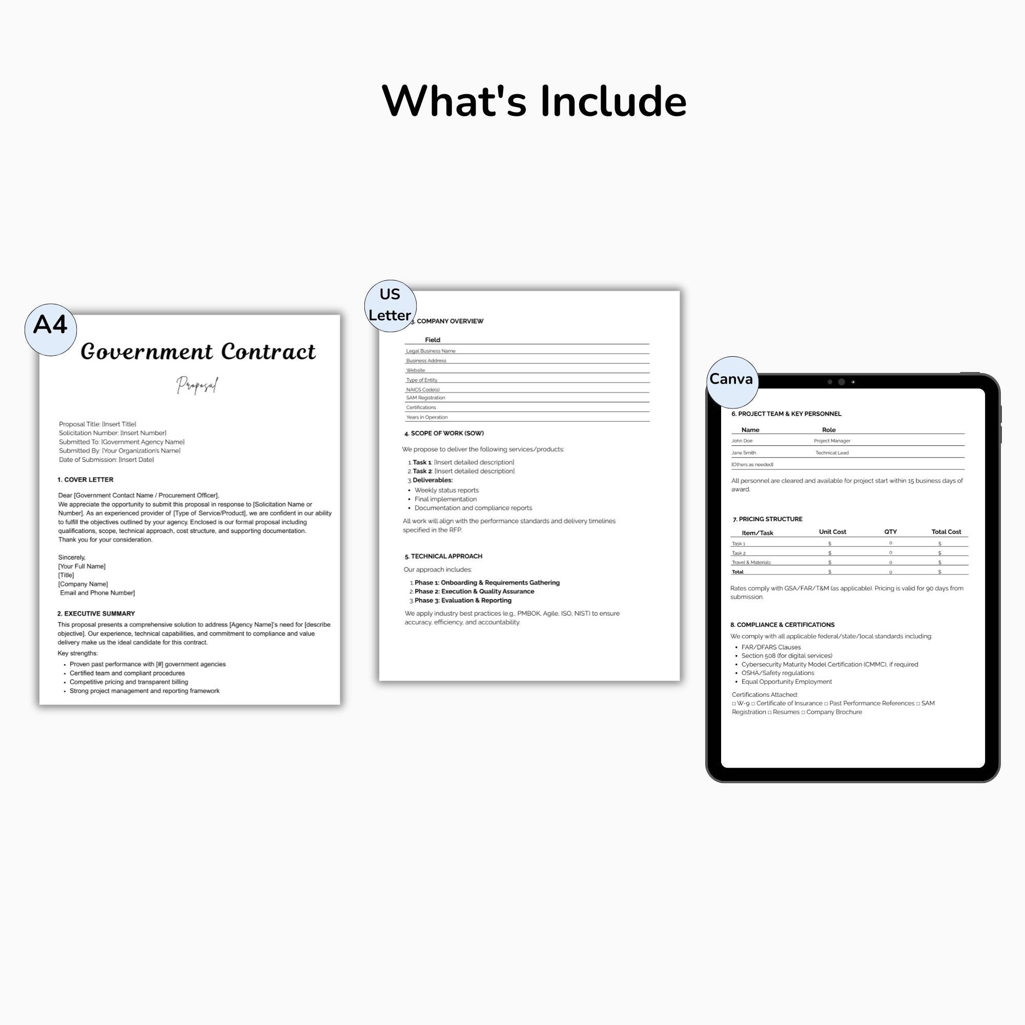 Government Contract Sample Pdf Editable Government Contract Proposal Template, Business Proposal, Bid ...