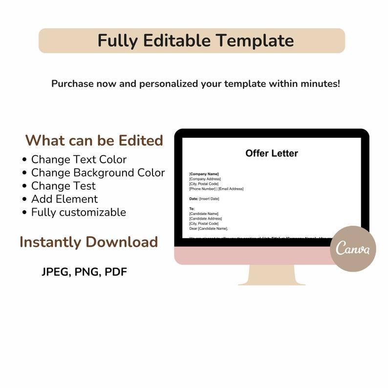 Editable Job Offer Letter Canva Template, Contract Job Offer Letter ...