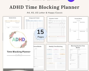 ADHD Time Blocking Templates, ADHD Time Management, Daily Time Blocking, Priority Matrix Template, Pomodoro Tracker, Adhd Focus Planner, PDF