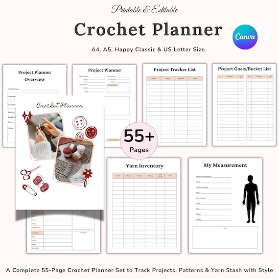 Crochet Project Planner, Editable Crochet Guide, Knitting Planner, Crochet Sheets, Crochet Organizer PDF, Crochet Patterns and Supplies, A4
