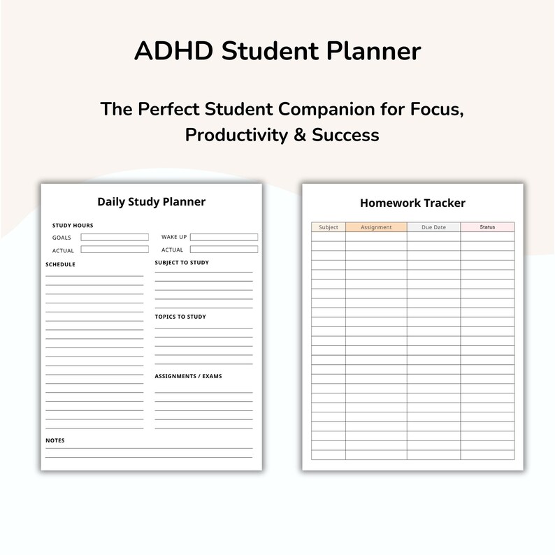 Printable ADHD Student Planner, ADHD School Planner, Study Organizer ...
