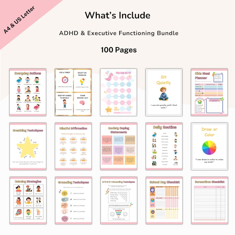 Kids ADHD Executive Function Printable, Kids Routine Planner & Habit ...