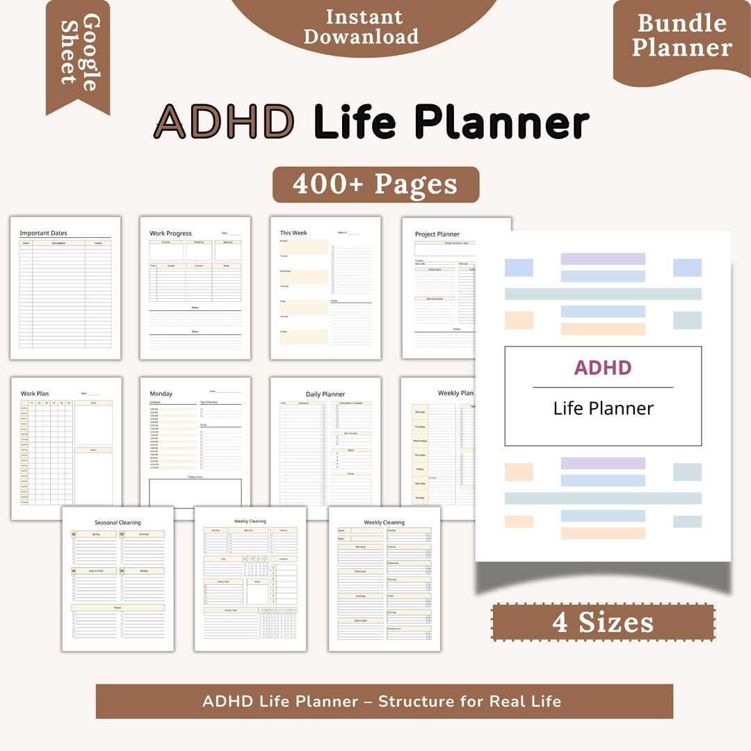 Editable ADHD Planner Bundle, ADHD Life Planner, ADHD Brain Dump ...