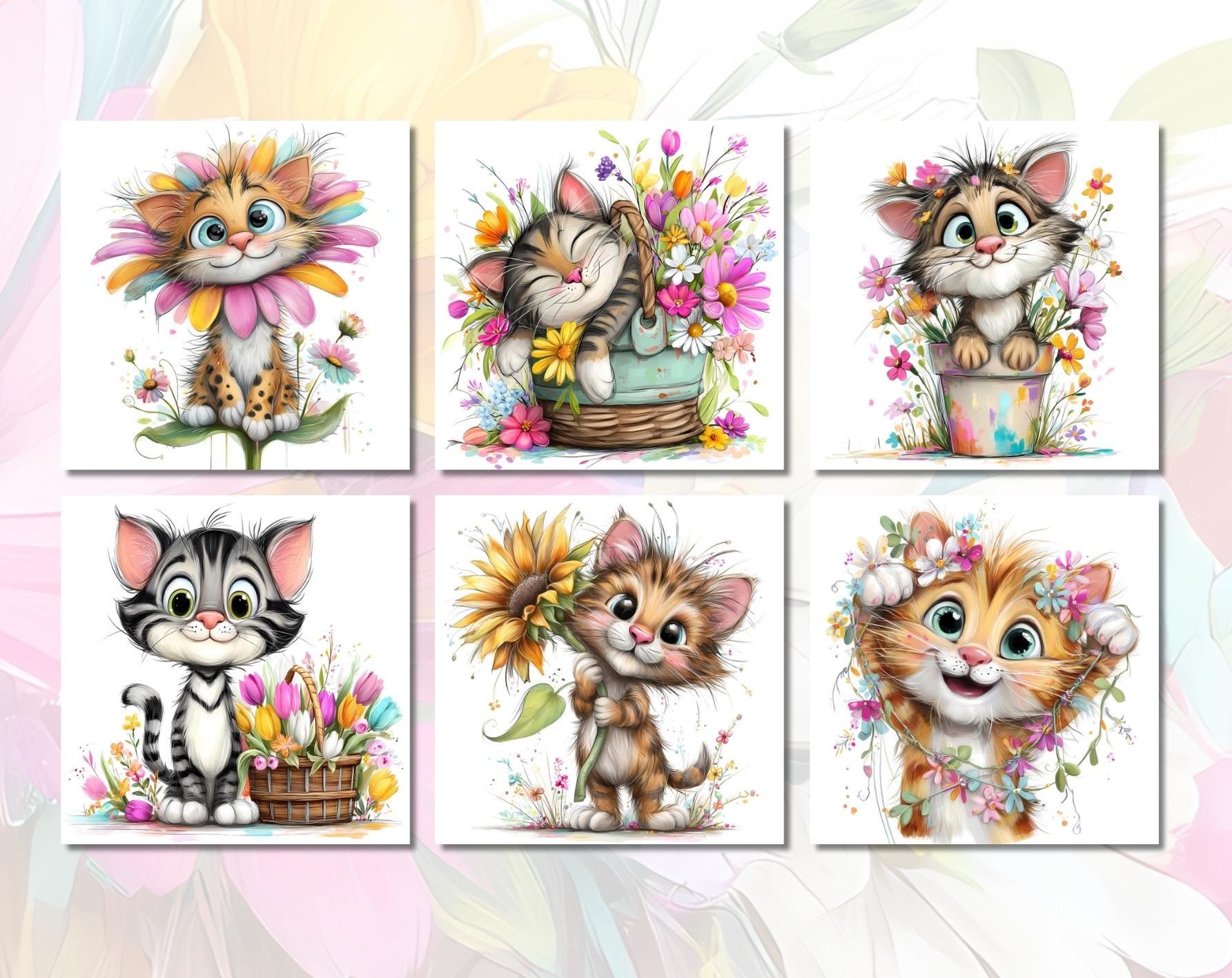 Floral Cat Clipart Bundle – Spring Kittens Watercolor (digital Download ...