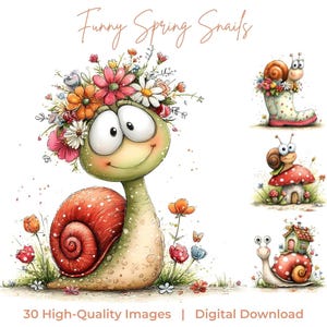 Lustige Frühling Schnecken Clipart - Aquarell Garten Illustrationen (Digitaler Download)