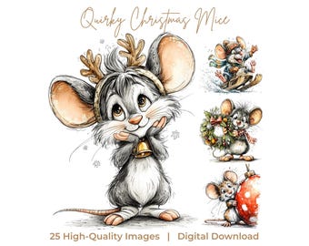 Watercolor Christmas Mice Clipart Set, Festive Mouse Art (Digital Download)