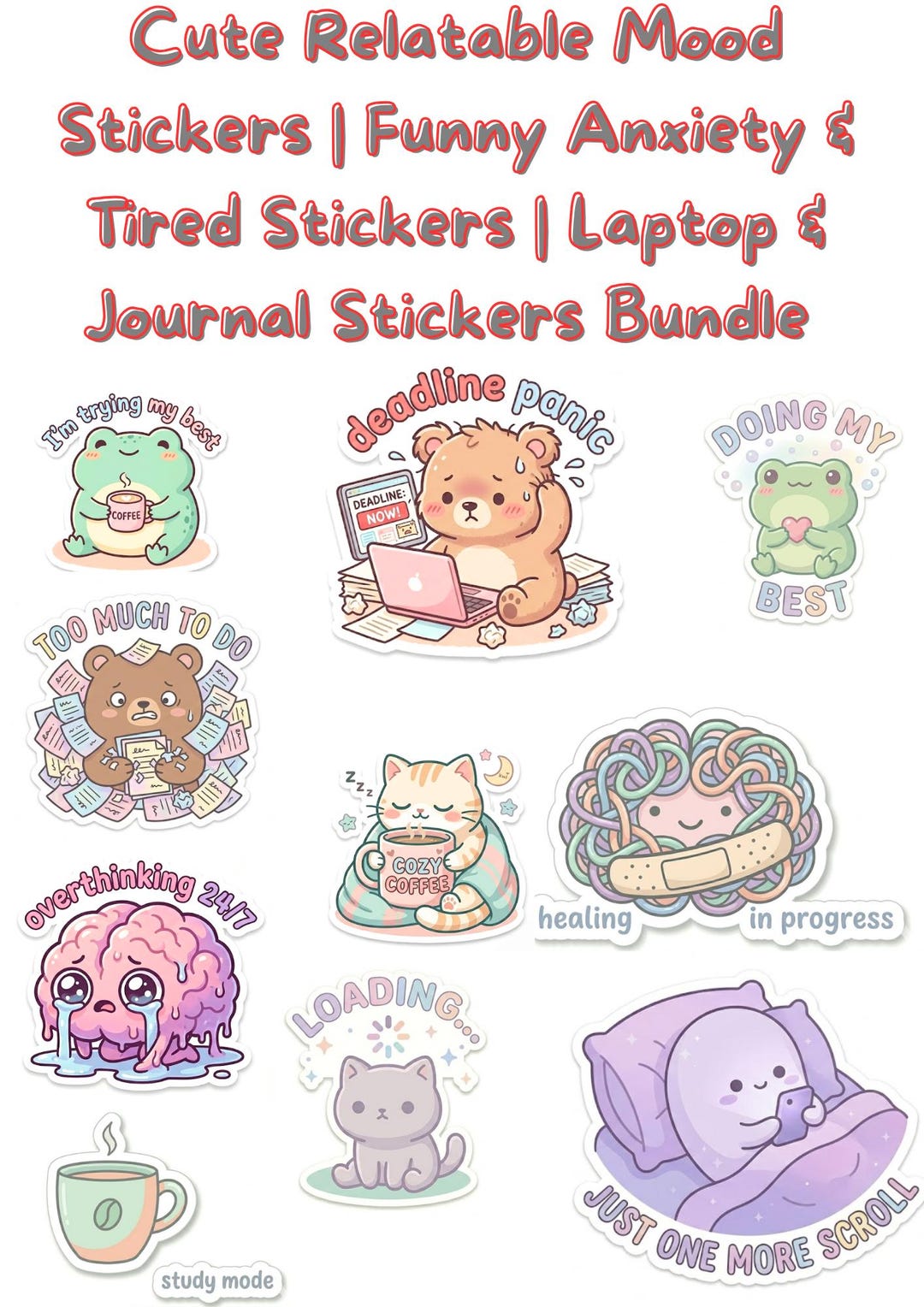 Relatable Sticker Designs Aesthetic Kawaii Stickers Pack | Cute Relatable Mood Stickers | Funny ...