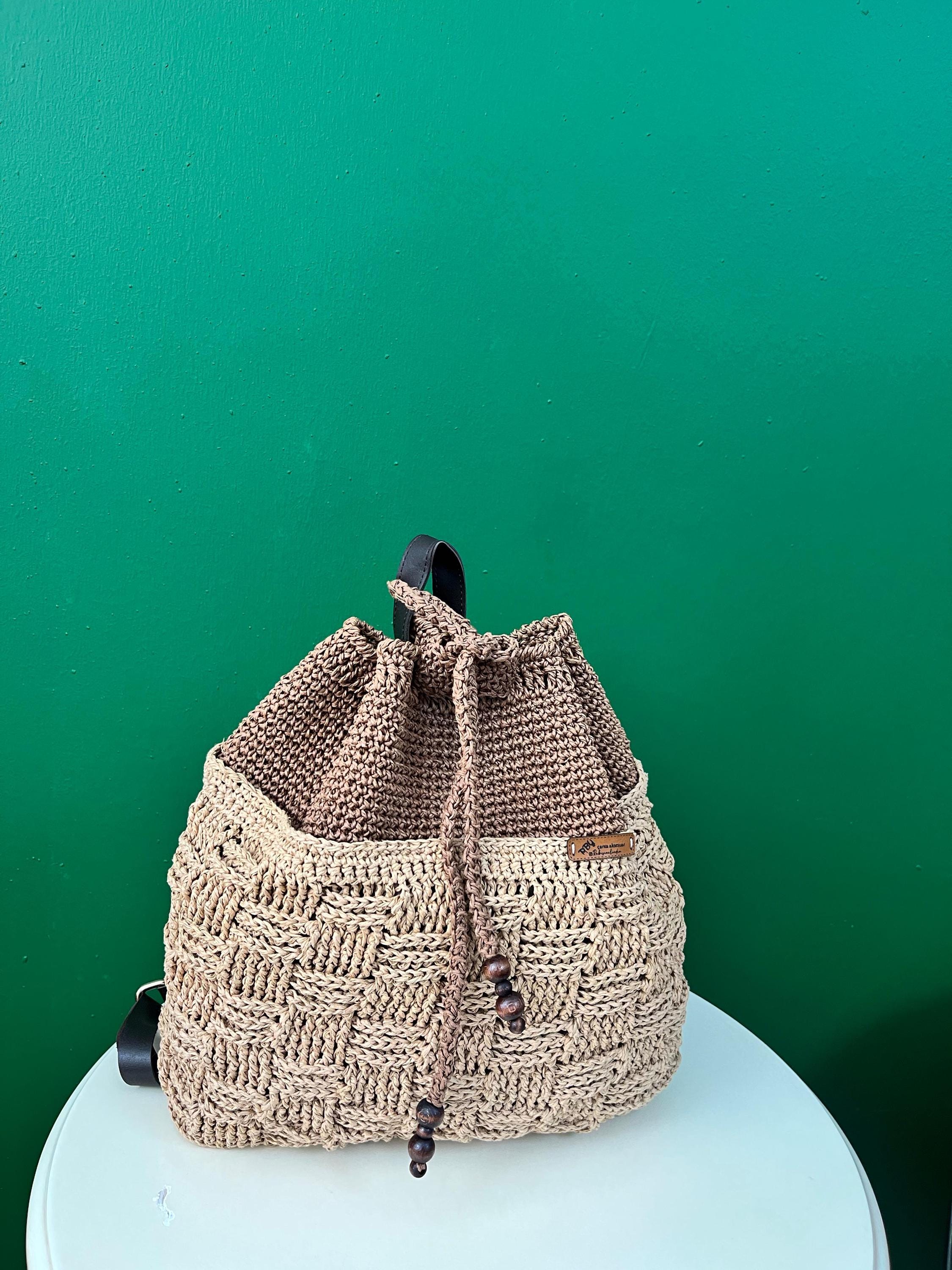 Handmade Crochet Backpack Boho Rucksack Cotton Rope Lightweight Travel Casual Minimalist Crochet Drawstring Backpack Pattern main image 4