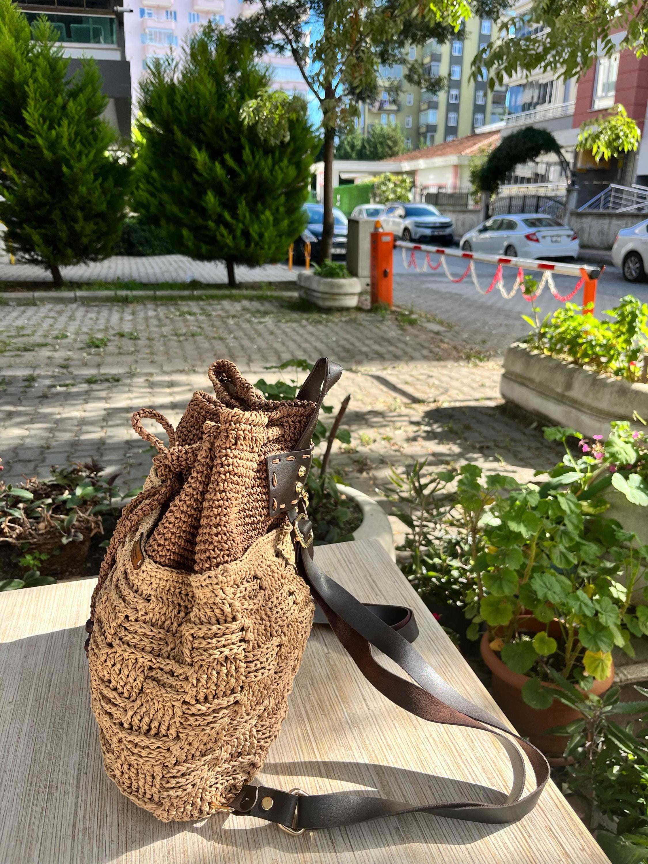 Handmade Crochet Backpack Boho Rucksack Cotton Rope Lightweight Travel Casual Minimalist Crochet Drawstring Backpack Pattern main image 3