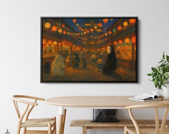 Spirited Away No Face Print, Miyazaki Poster, Anime Canvas Wall Art, Ghibli Gift, Spirited Away Fantasy Market Scene Decor, No Face Poster