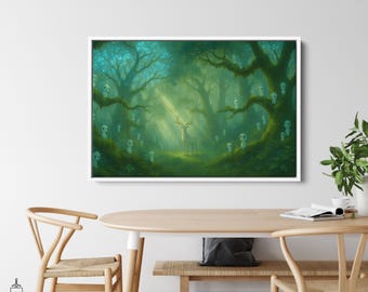 Princess Mononoke canvasprint, canvas hertengod, Kodama Forest-poster, Miyazaki-muurkunst, door Studio Ghibli geïnspireerde kunst
