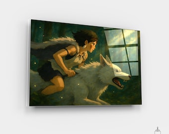 Princess Mononoke Print, San and Wolf Canvas, Hayao Miyazaki Poster, Ghibli Wall Art, Anime Nature Scene