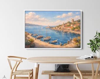 Seaside Village Canvas, Kiki’s Delivery Service Print, Studio Ghibli Poster, Coastal Wall Art, Anime Gift, Fantasy Town Illustration