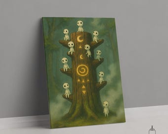 Princess Mononoke Kodama Print, Kodama Forest Spirits Canvas Poster, Studio Ghibli Inspired Poster, Fantasy Wall Art, Studio Ghibli Decor
