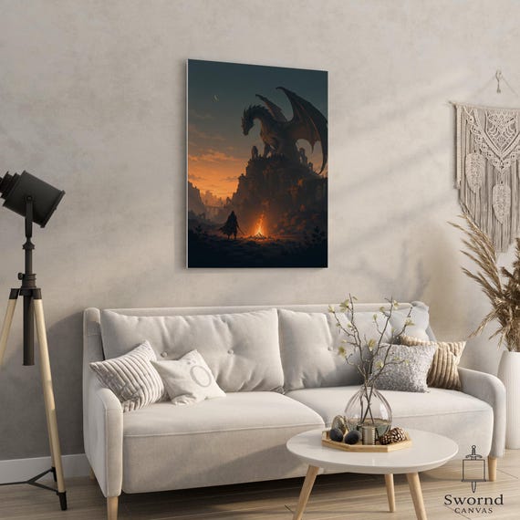 Elden Ring Dragon Encounter Print, Minimalist Fantasy Poster, Canvas Wall Art, Tarnished Gift, Dark Souls Inspired Decor