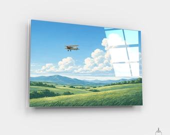 The Wind Rises Inspired Landscape Print, Vintage Airplane Canvas Wall Art, Ghibli Style Poster, Nature Gift Home Decor