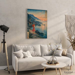 Ponyo Print Canvas, Japanese Village Poster, Studio Ghibli Wall Art, Anime Movie Gift image 2