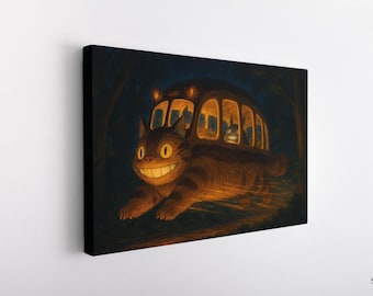 My Neighbor Totoro Catbus Poster, Ghibli Anime Print, Fantasy Canvas Art, Studio Ghibli Wall Art, Totoro Gift Idea, Cat Bus Decor