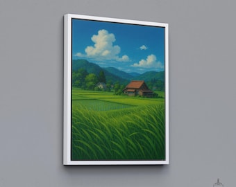 My Neighbor Totoro Landscape Poster, Ghibli Country House Poster Print, Anime Canvas Gift, Hayao Miyazaki Wall Art, Studio Ghibli Decor