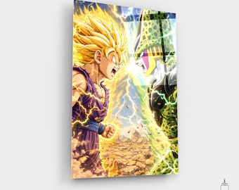 Póster de Gohan vs. Cell, obra de arte de Super Saiyan, arte mural de Dragon Ball Z, impresión de anime, regalo en lienzo, decoración de escena de batalla de DBZ