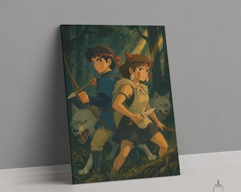 San And Ashitaka Canvas Poster, Princess Mononoke Poster Print, Hayao Miyazaki Gift, Studio Ghibli Wall Art, Fantasy Art