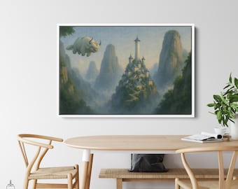 Poster del Tempio dell'Aria Meridionale di Avatar, stampa su tela di Appa Flying, arte murale ispirata a L'ultimo dominatore dell'aria, decorazione paesaggistica di Avatar, regalo di Avatar
